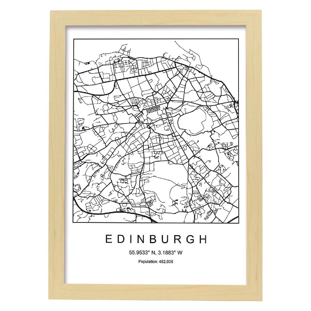 Nacnic Lámina Estilo Nórdico De Mapa De Edimburgo En Blanco Y Negro
