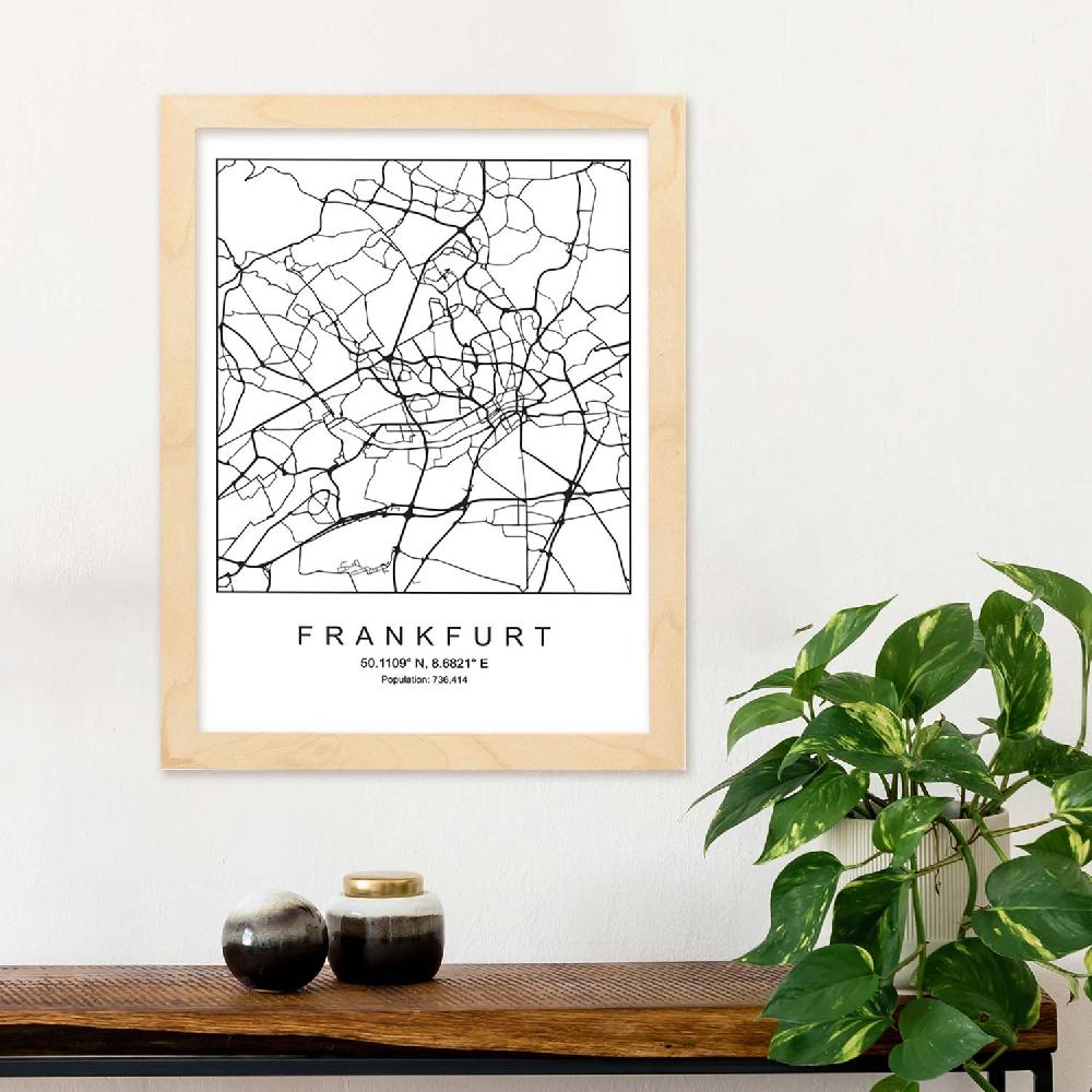 Nacnic Lámina Estilo Nórdico De Mapa De Frankfurt En Blanco Y Negro