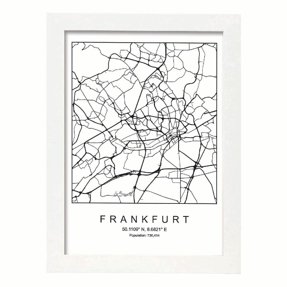 Nacnic Lámina Estilo Nórdico De Mapa De Frankfurt En Blanco Y Negro