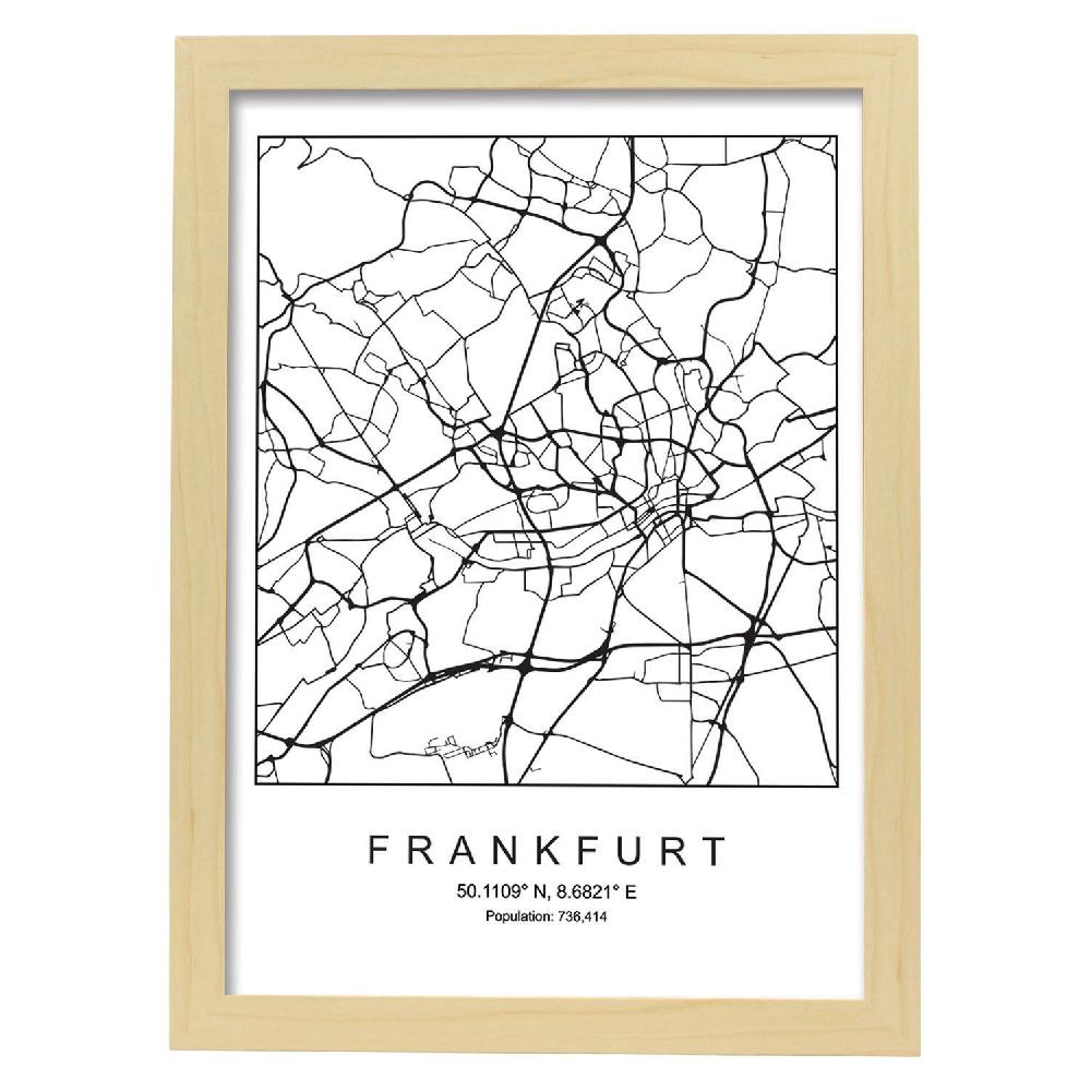 Nacnic Lámina Estilo Nórdico De Mapa De Frankfurt En Blanco Y Negro
