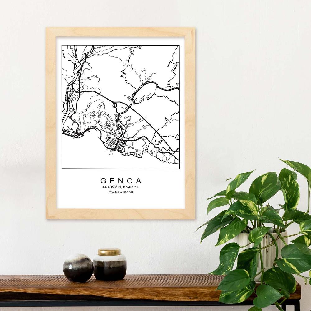 Nacnic Lámina Estilo Nórdico De Mapa De Genoa En Blanco Y Negro