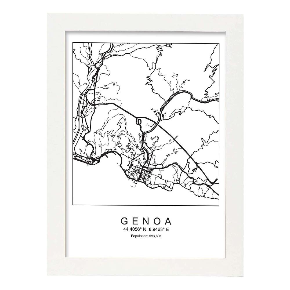 Nacnic Lámina Estilo Nórdico De Mapa De Genoa En Blanco Y Negro
