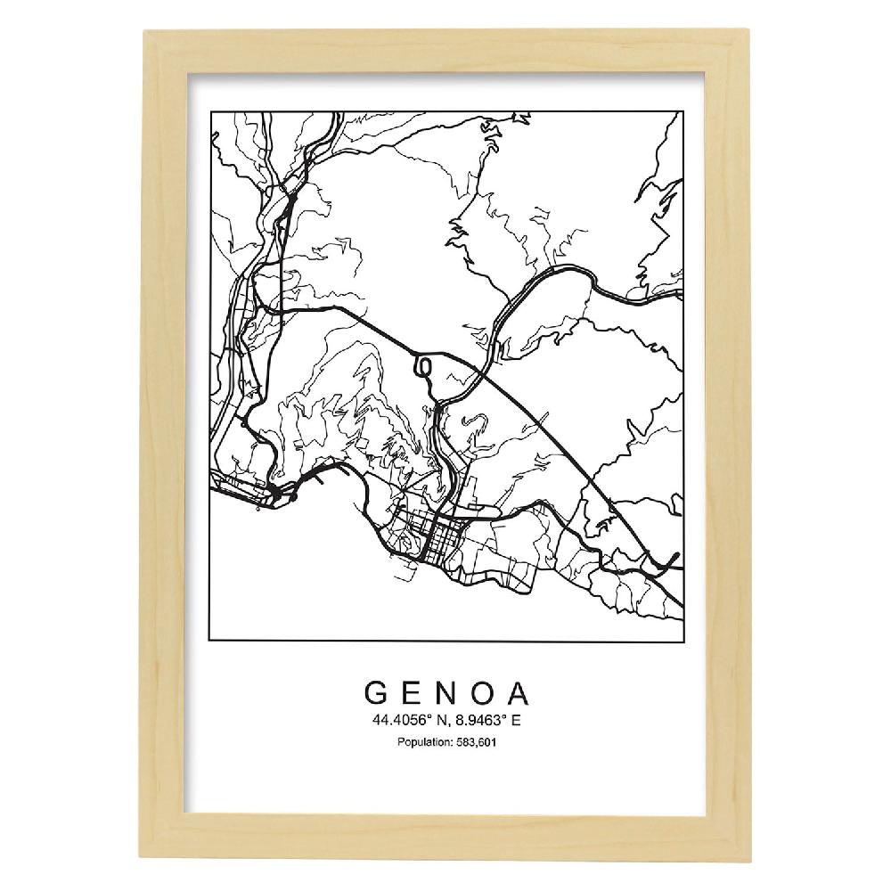Nacnic Lámina Estilo Nórdico De Mapa De Genoa En Blanco Y Negro