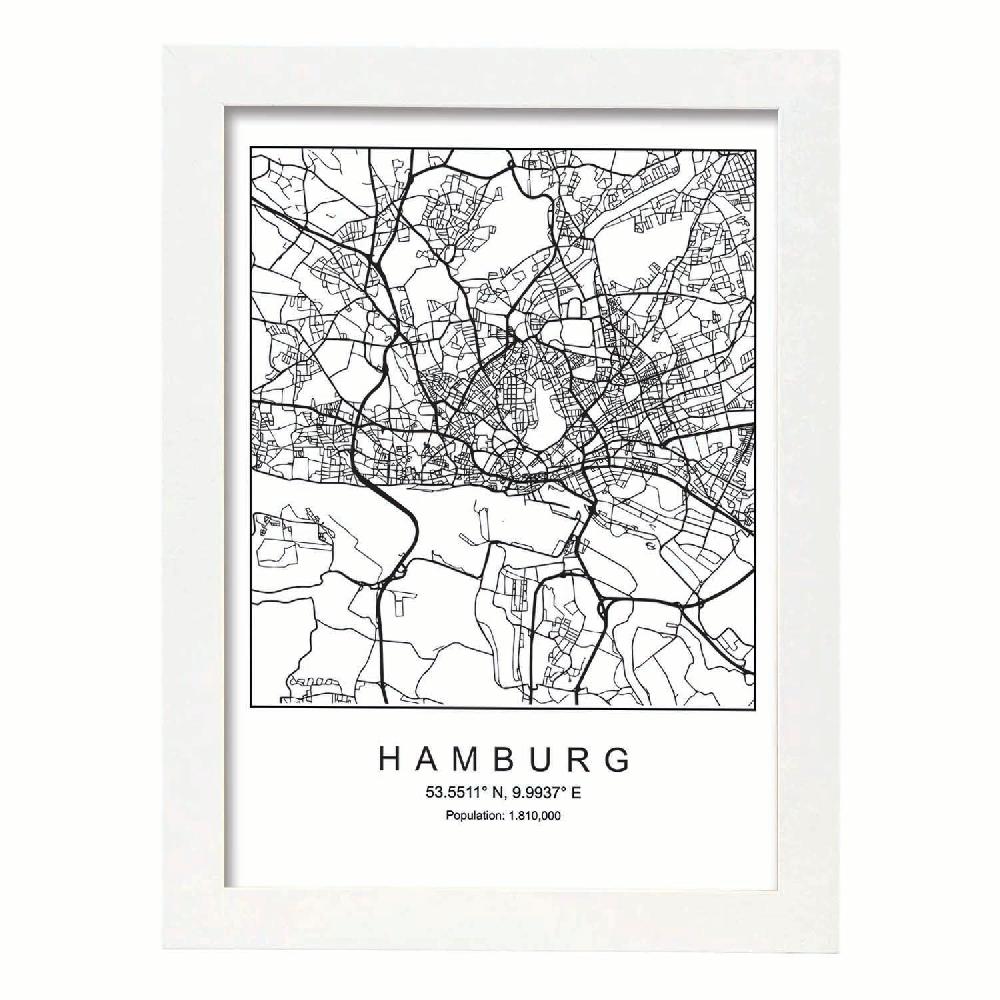 Nacnic Lámina Estilo Nórdico De Mapa De Hamburg En Blanco Y Negro