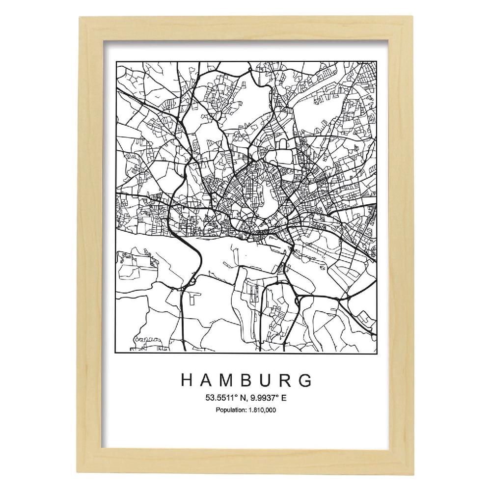 Nacnic Lámina Estilo Nórdico De Mapa De Hamburg En Blanco Y Negro