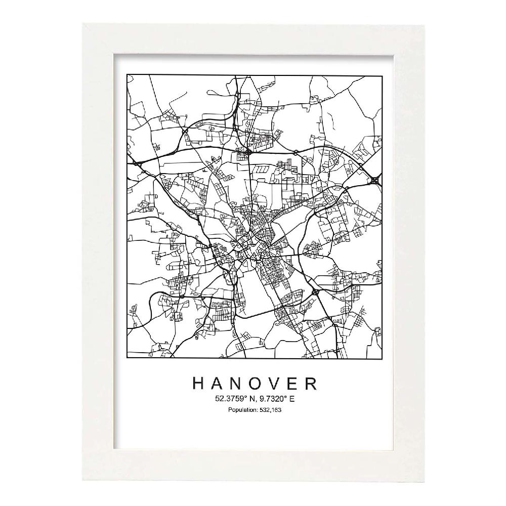 Nacnic Lámina Estilo Nórdico De Mapa De Hanover En Blanco Y Negro