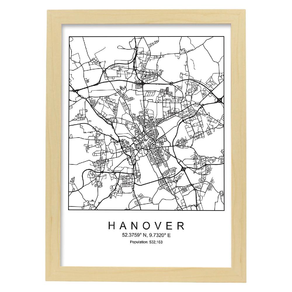 Nacnic Lámina Estilo Nórdico De Mapa De Hanover En Blanco Y Negro
