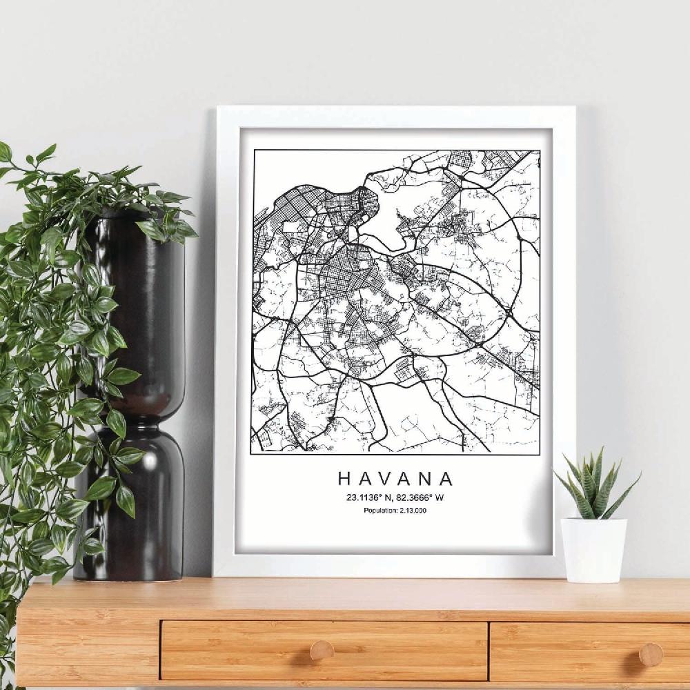 Nacnic Lámina Estilo Nórdico De Mapa De Havana En Blanco Y Negro