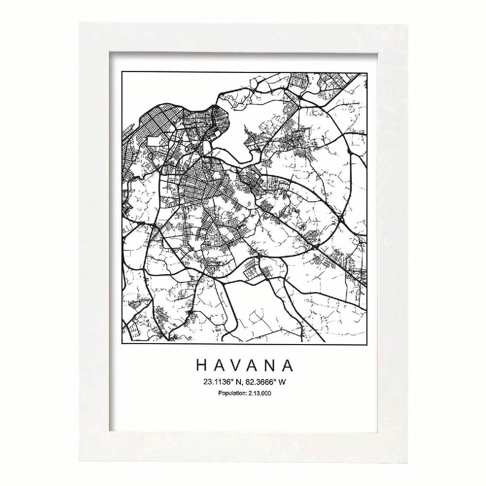 Nacnic Lámina Estilo Nórdico De Mapa De Havana En Blanco Y Negro