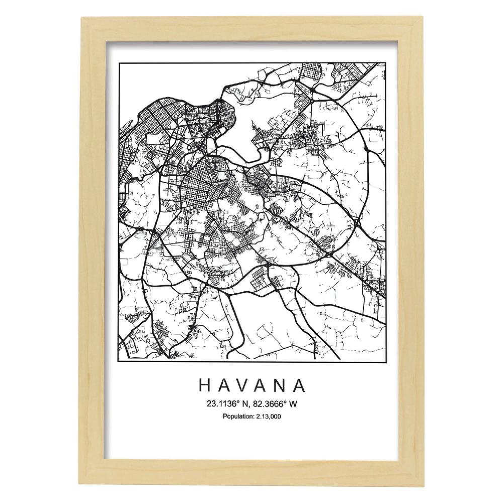 Nacnic Lámina Estilo Nórdico De Mapa De Havana En Blanco Y Negro