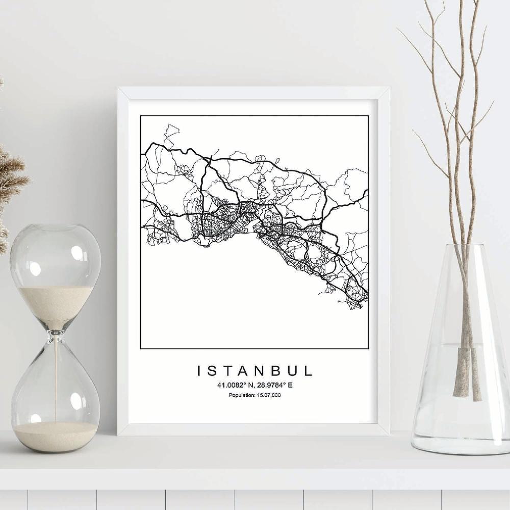 Nacnic Lámina Estilo Nórdico De Mapa De Istanbul En Blanco Y Negro