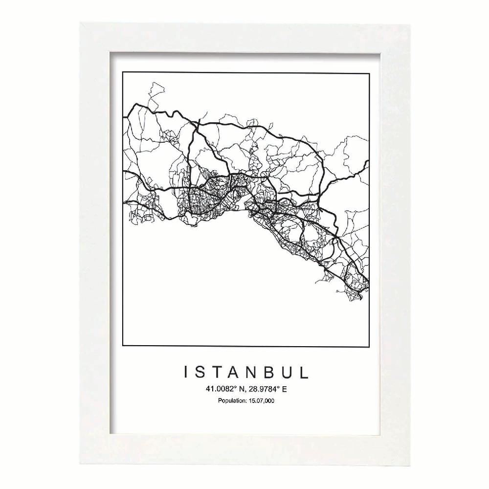Nacnic Lámina Estilo Nórdico De Mapa De Istanbul En Blanco Y Negro