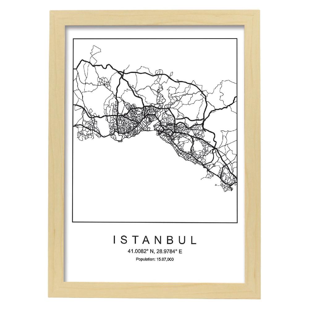 Nacnic Lámina Estilo Nórdico De Mapa De Istanbul En Blanco Y Negro