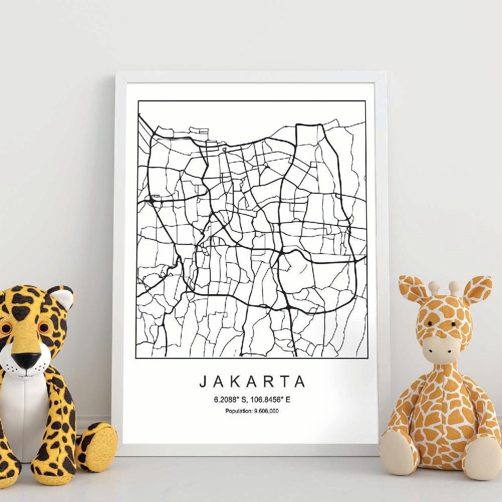 Nacnic Lámina Estilo Nórdico De Mapa De Jakarta En Blanco Y Negro