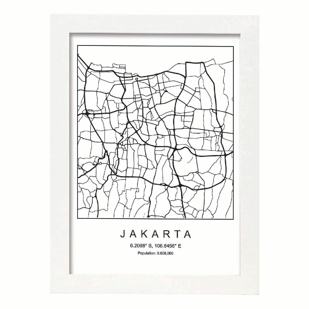 Nacnic Lámina Estilo Nórdico De Mapa De Jakarta En Blanco Y Negro