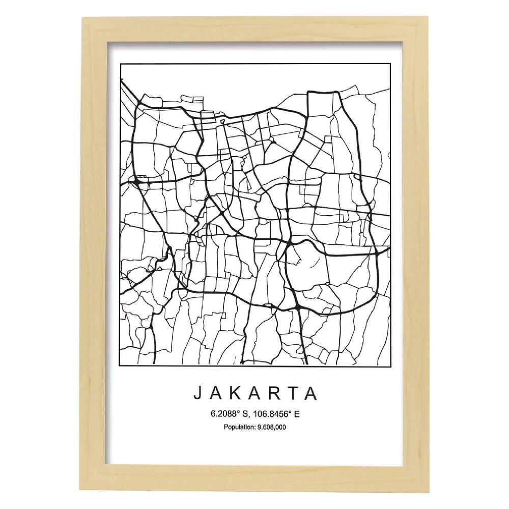 Nacnic Lámina Estilo Nórdico De Mapa De Jakarta En Blanco Y Negro