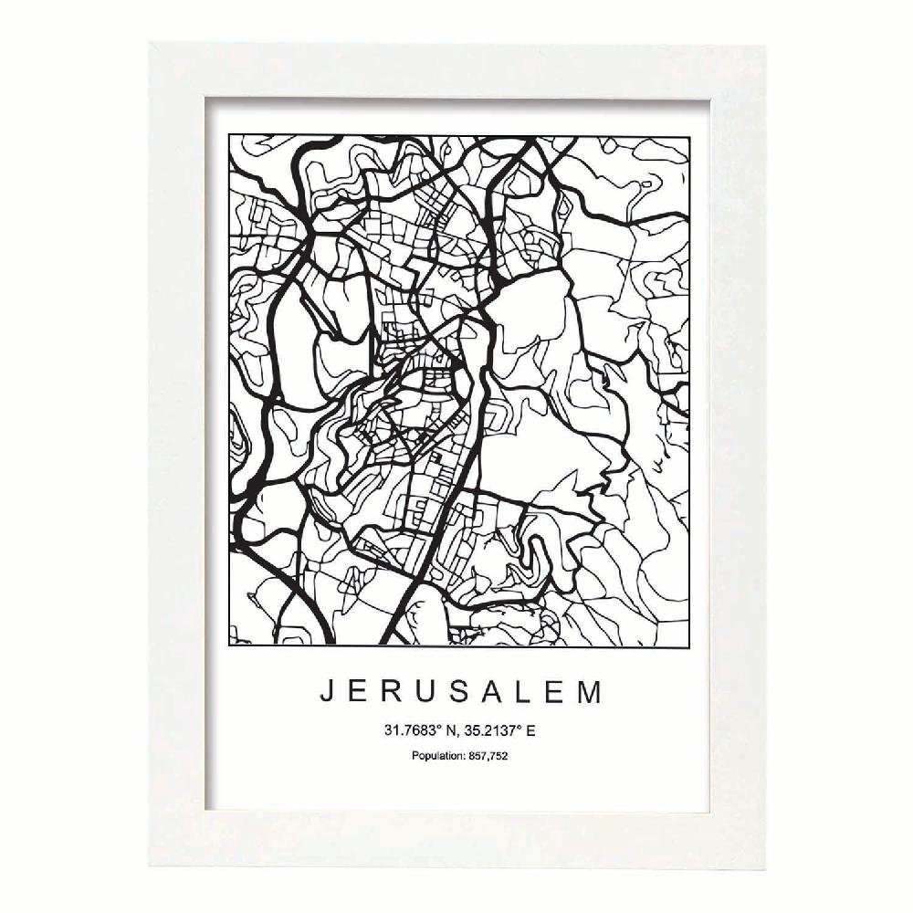 Nacnic Lámina Estilo Nórdico De Mapa De Jerusalem En Blanco Y Negro
