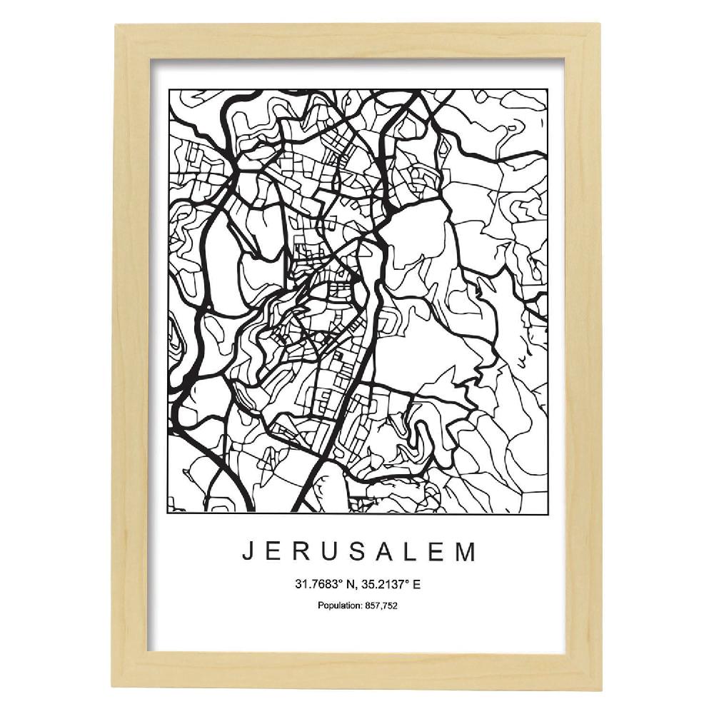 Nacnic Lámina Estilo Nórdico De Mapa De Jerusalem En Blanco Y Negro