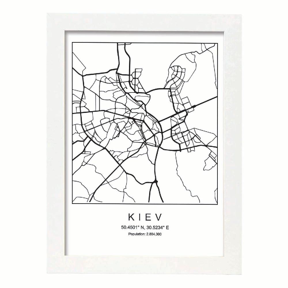 Nacnic Lámina Estilo Nórdico De Mapa De Kiev En Blanco Y Negro