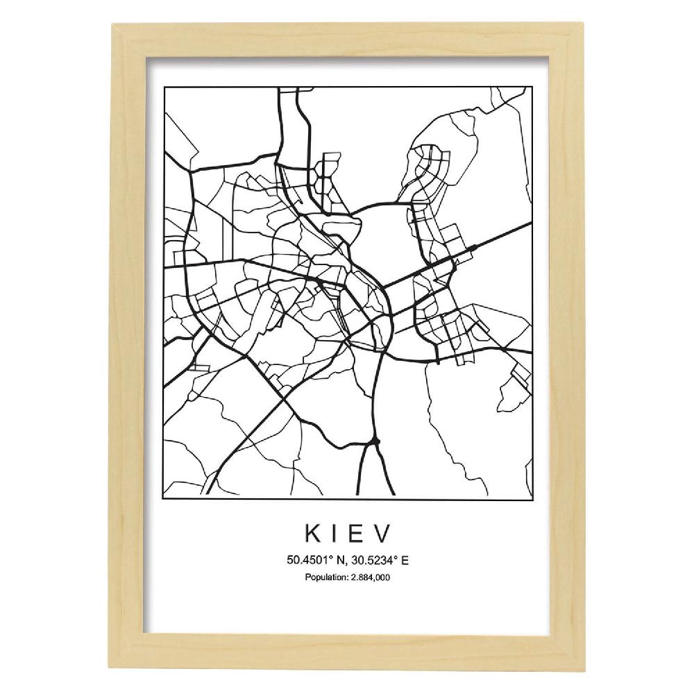 Nacnic Lámina Estilo Nórdico De Mapa De Kiev En Blanco Y Negro
