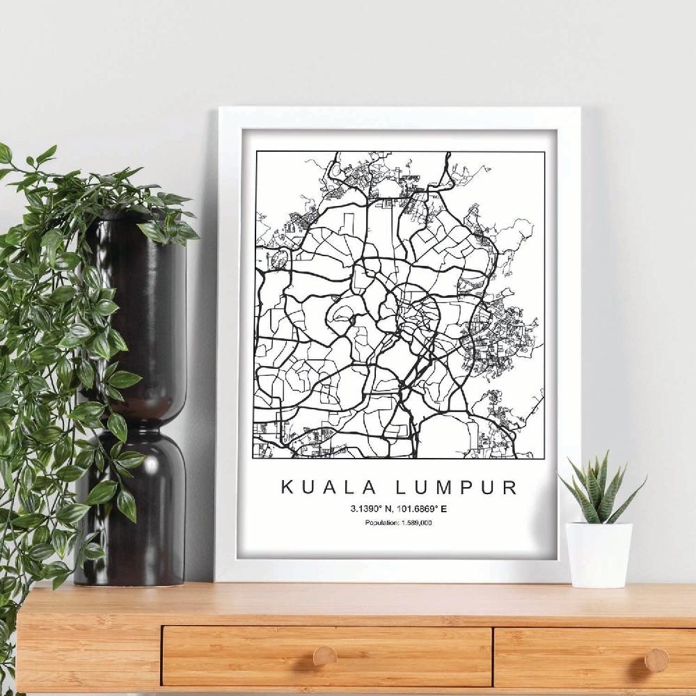 Nacnic Lámina Estilo Nórdico De Mapa De Kuala Lumpur En Blanco Y Negro