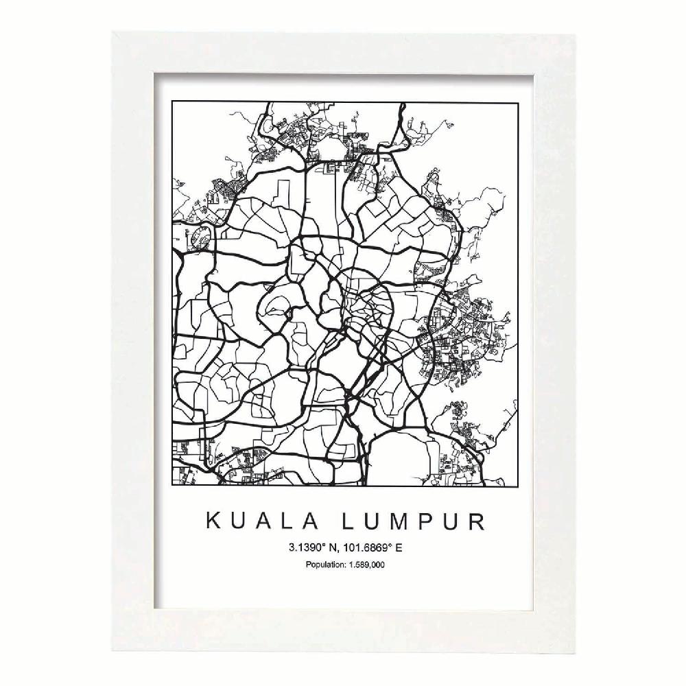 Nacnic Lámina Estilo Nórdico De Mapa De Kuala Lumpur En Blanco Y Negro