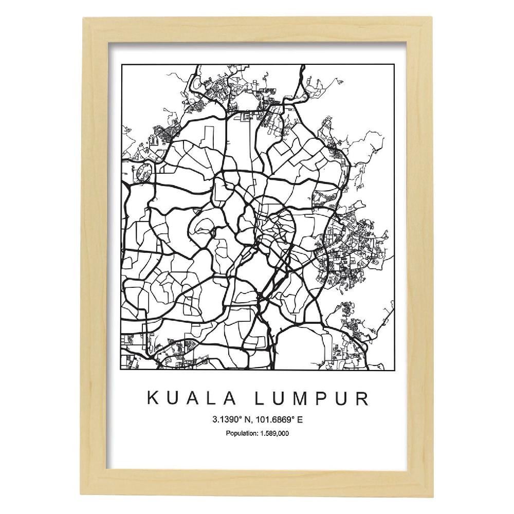 Nacnic Lámina Estilo Nórdico De Mapa De Kuala Lumpur En Blanco Y Negro