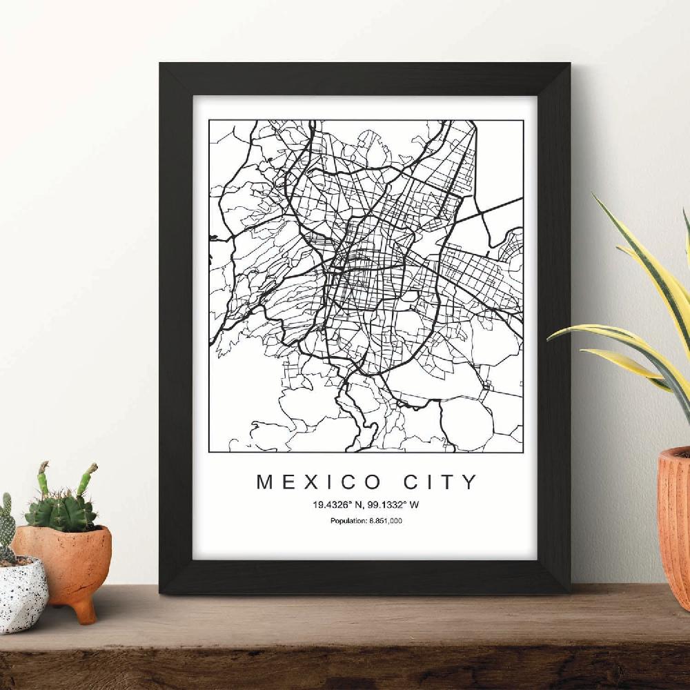 Nacnic Lámina Estilo Nórdico De Mapa De La Ciudad De México En Blanco Y Negro