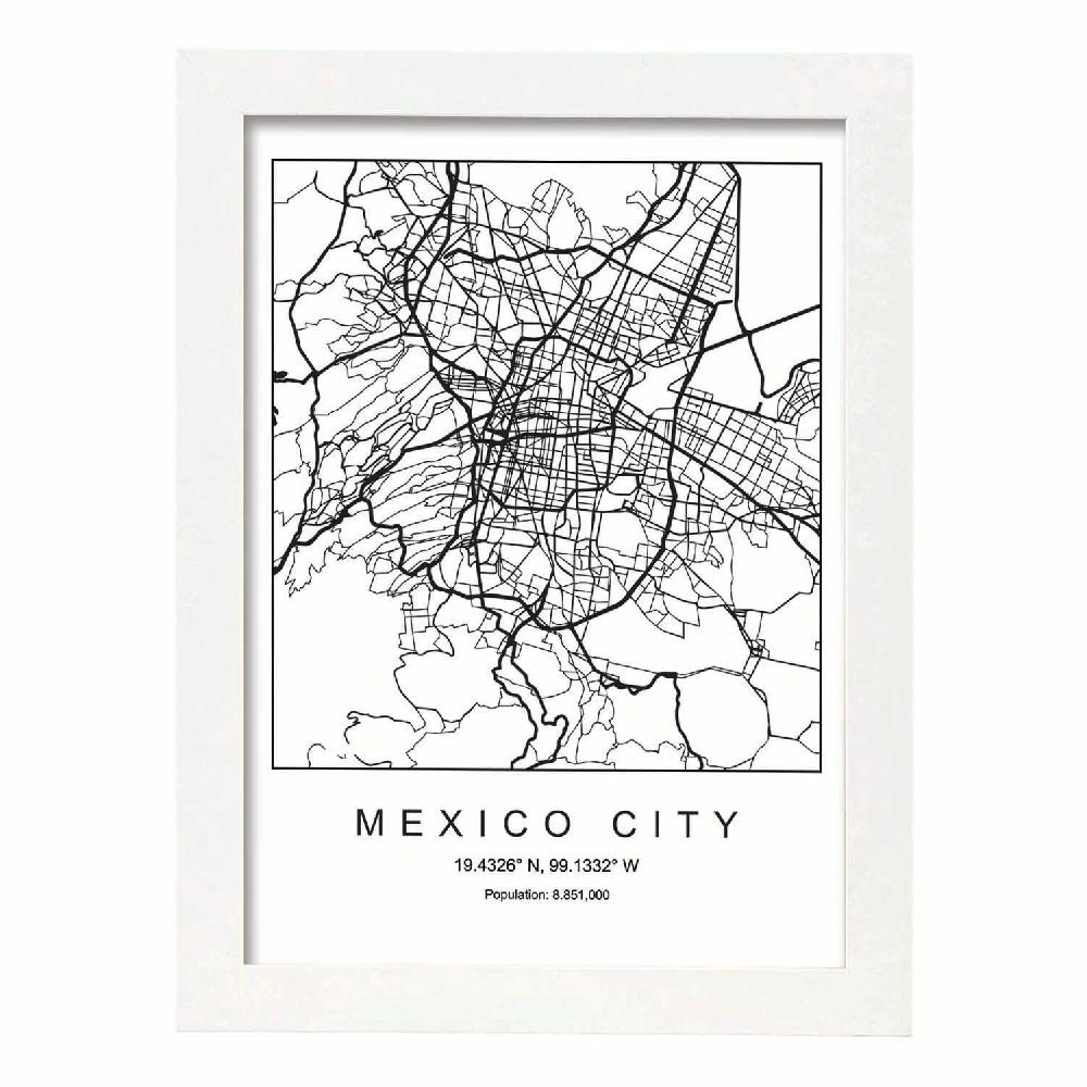Nacnic Lámina Estilo Nórdico De Mapa De La Ciudad De México En Blanco Y Negro