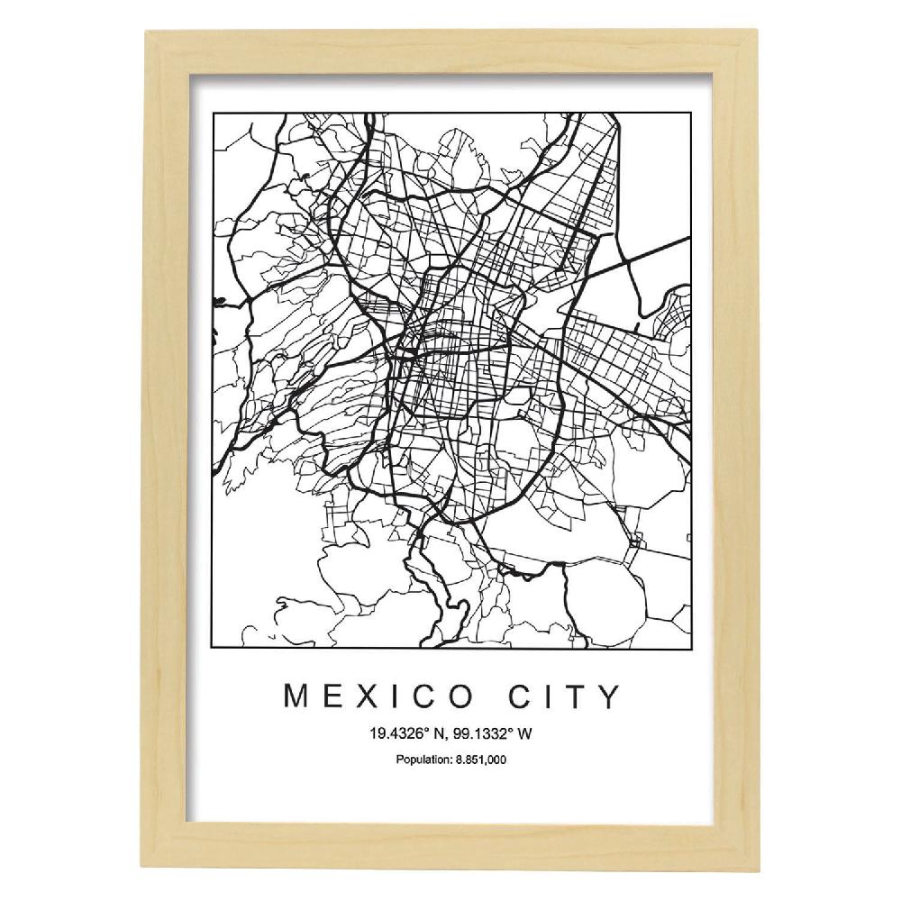 Nacnic Lámina Estilo Nórdico De Mapa De La Ciudad De México En Blanco Y Negro