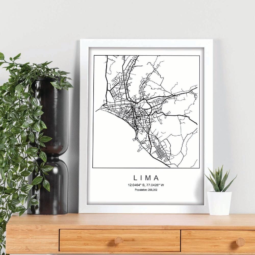 Nacnic Lámina Estilo Nórdico De Mapa De Lima En Blanco Y Negro