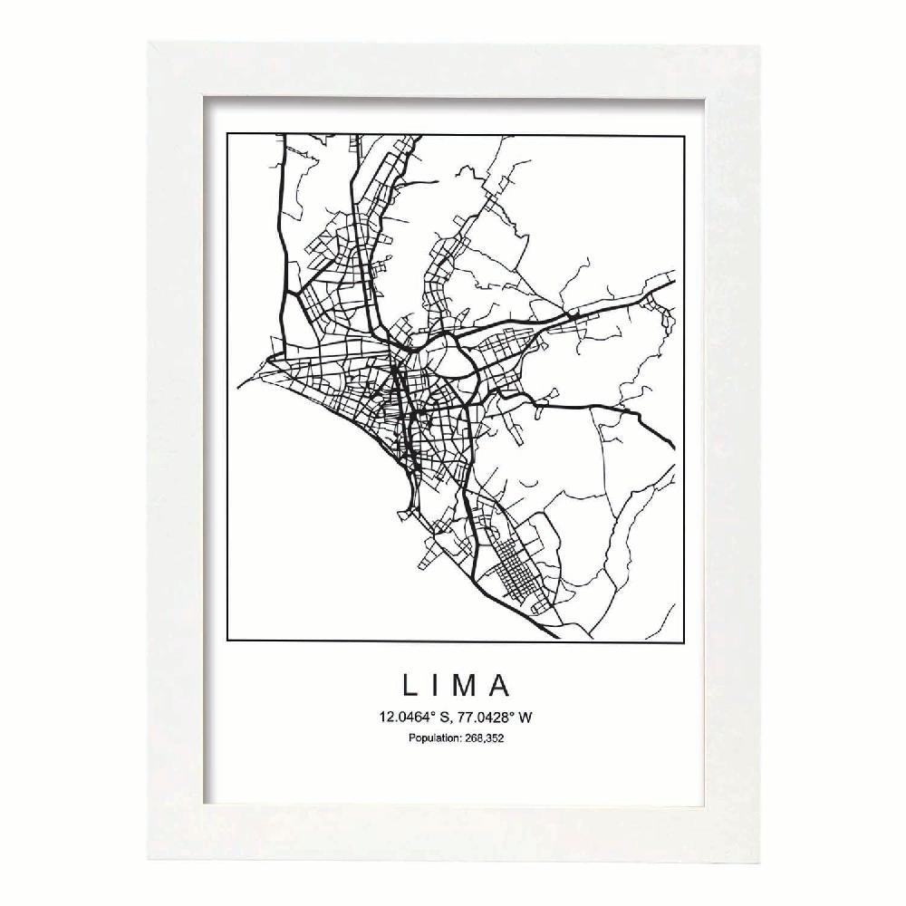 Nacnic Lámina Estilo Nórdico De Mapa De Lima En Blanco Y Negro