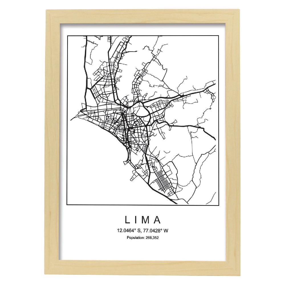 Nacnic Lámina Estilo Nórdico De Mapa De Lima En Blanco Y Negro