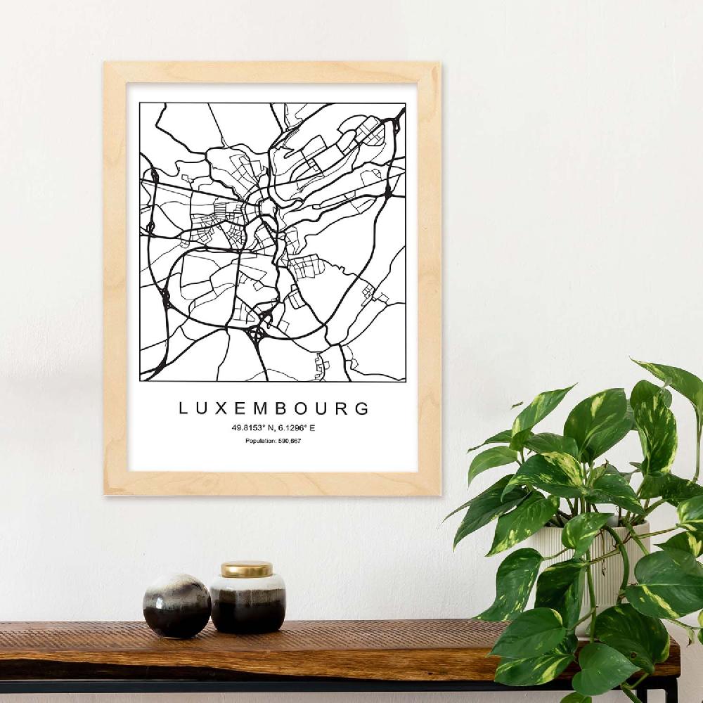 Nacnic Lámina Estilo Nórdico De Mapa De Luxembourg En Blanco Y Negro