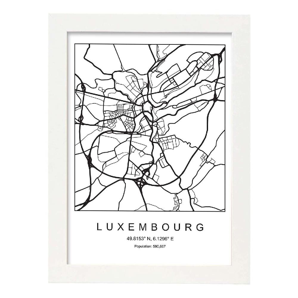 Nacnic Lámina Estilo Nórdico De Mapa De Luxembourg En Blanco Y Negro