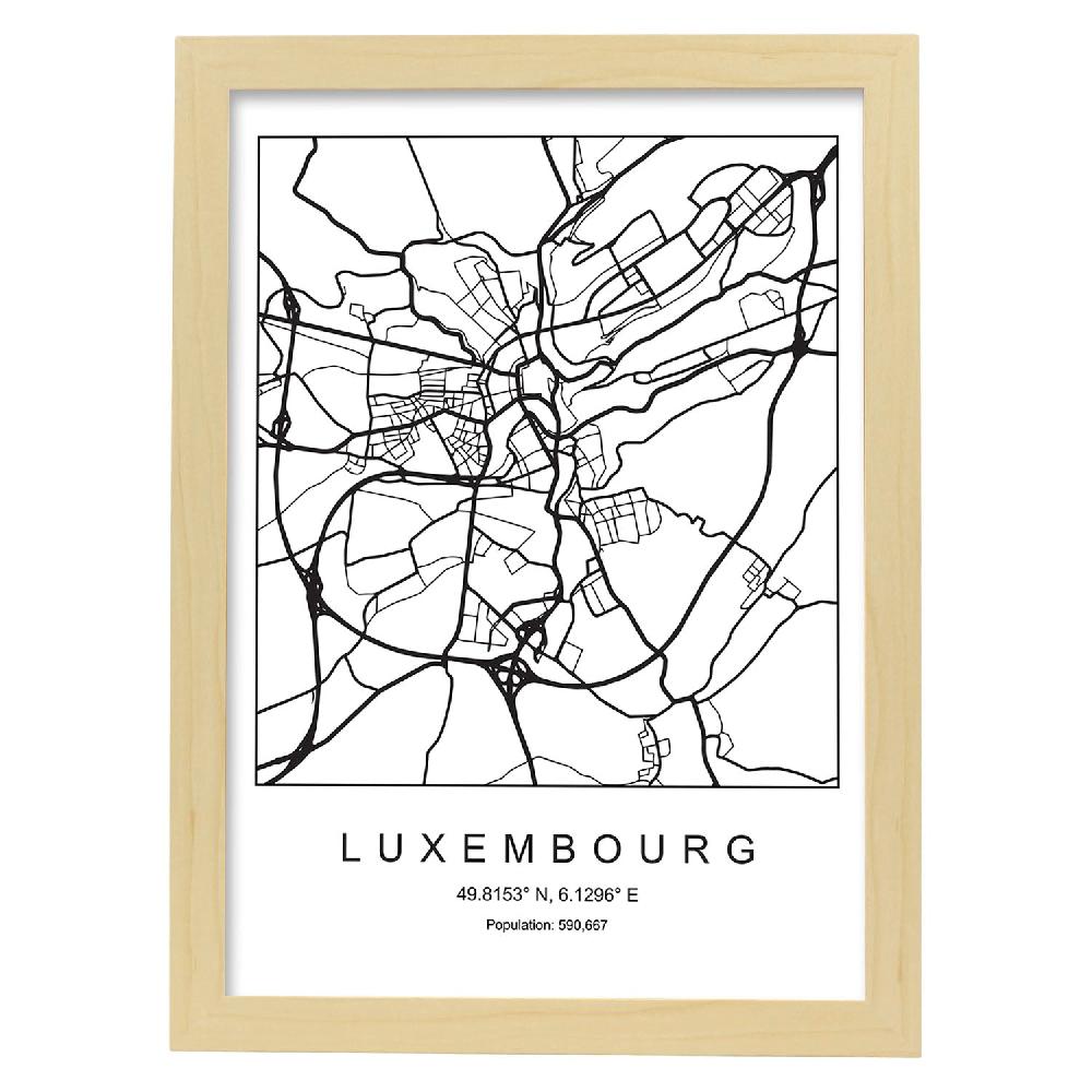 Nacnic Lámina Estilo Nórdico De Mapa De Luxembourg En Blanco Y Negro