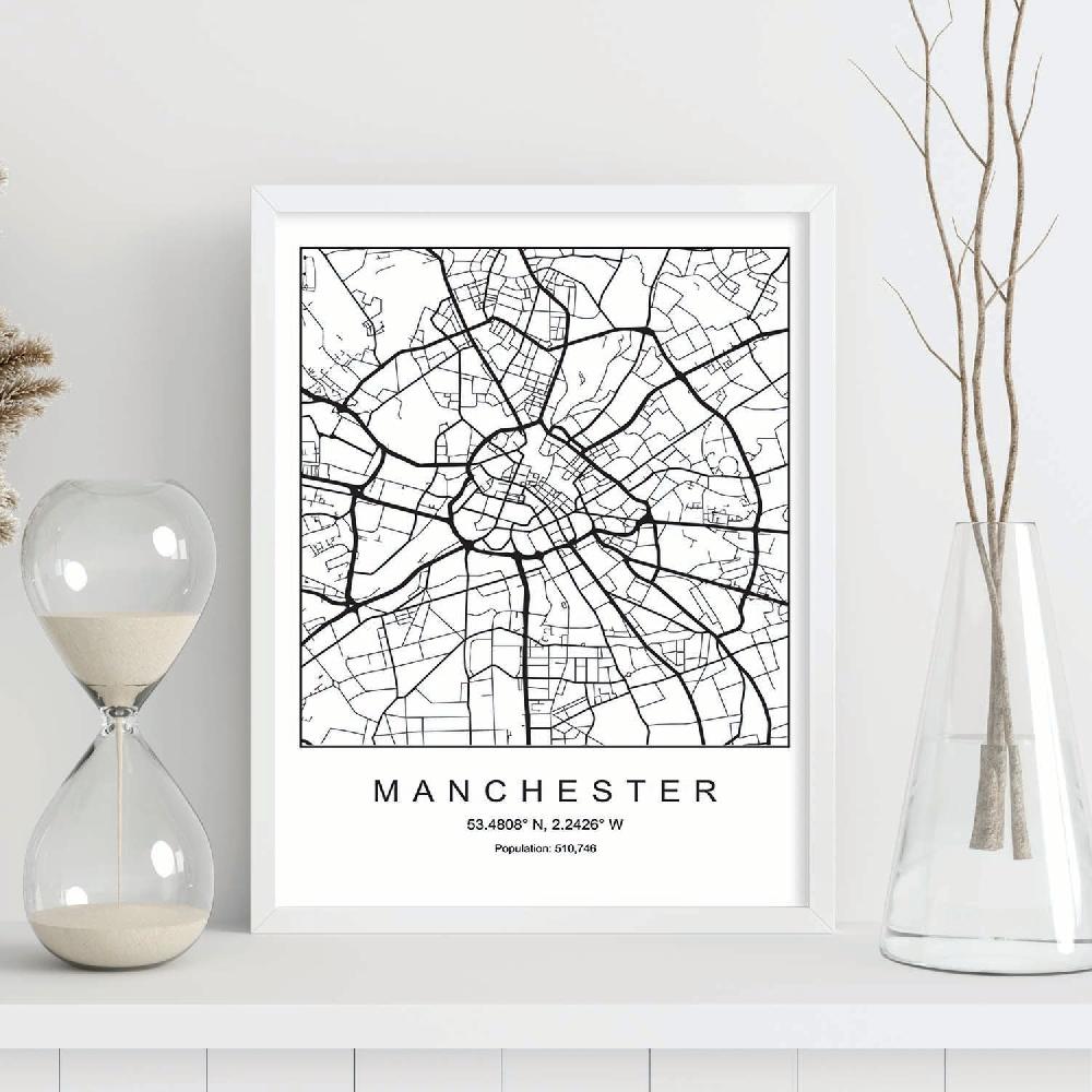 Nacnic Lámina Estilo Nórdico De Mapa De Manchester En Blanco Y Negro