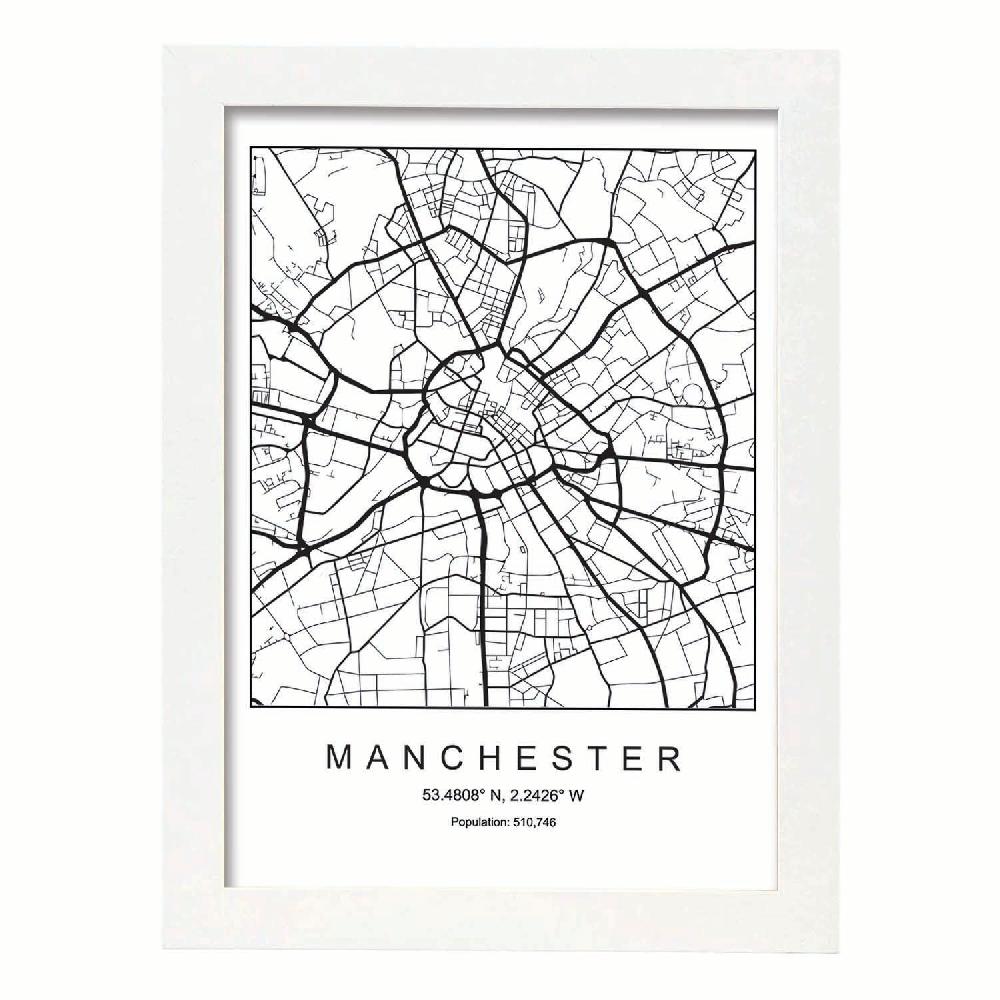 Nacnic Lámina Estilo Nórdico De Mapa De Manchester En Blanco Y Negro