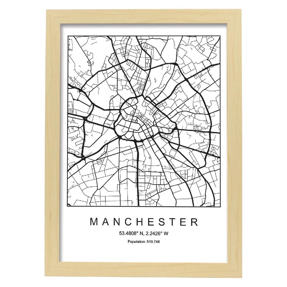 Nacnic Lámina Estilo Nórdico De Mapa De Manchester En Blanco Y Negro