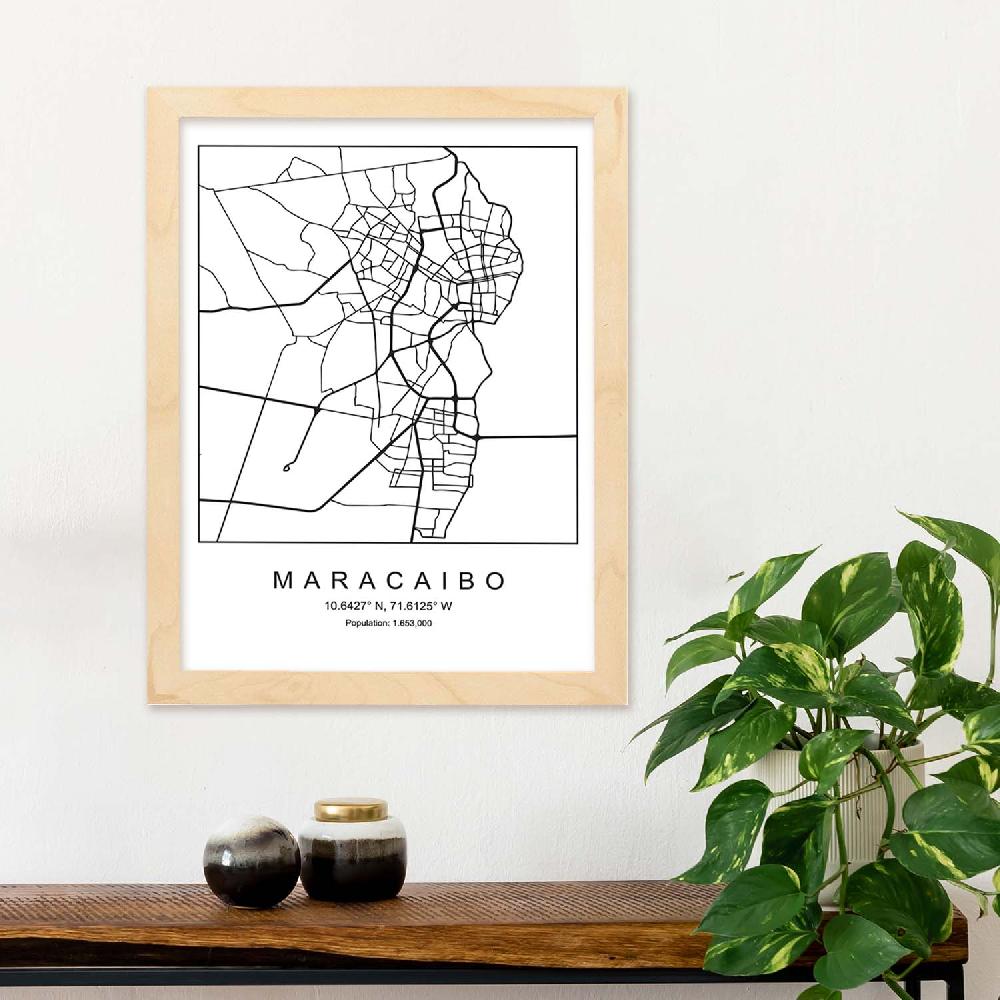 Nacnic Lámina Estilo Nórdico De Mapa De Maracaibo En Blanco Y Negro