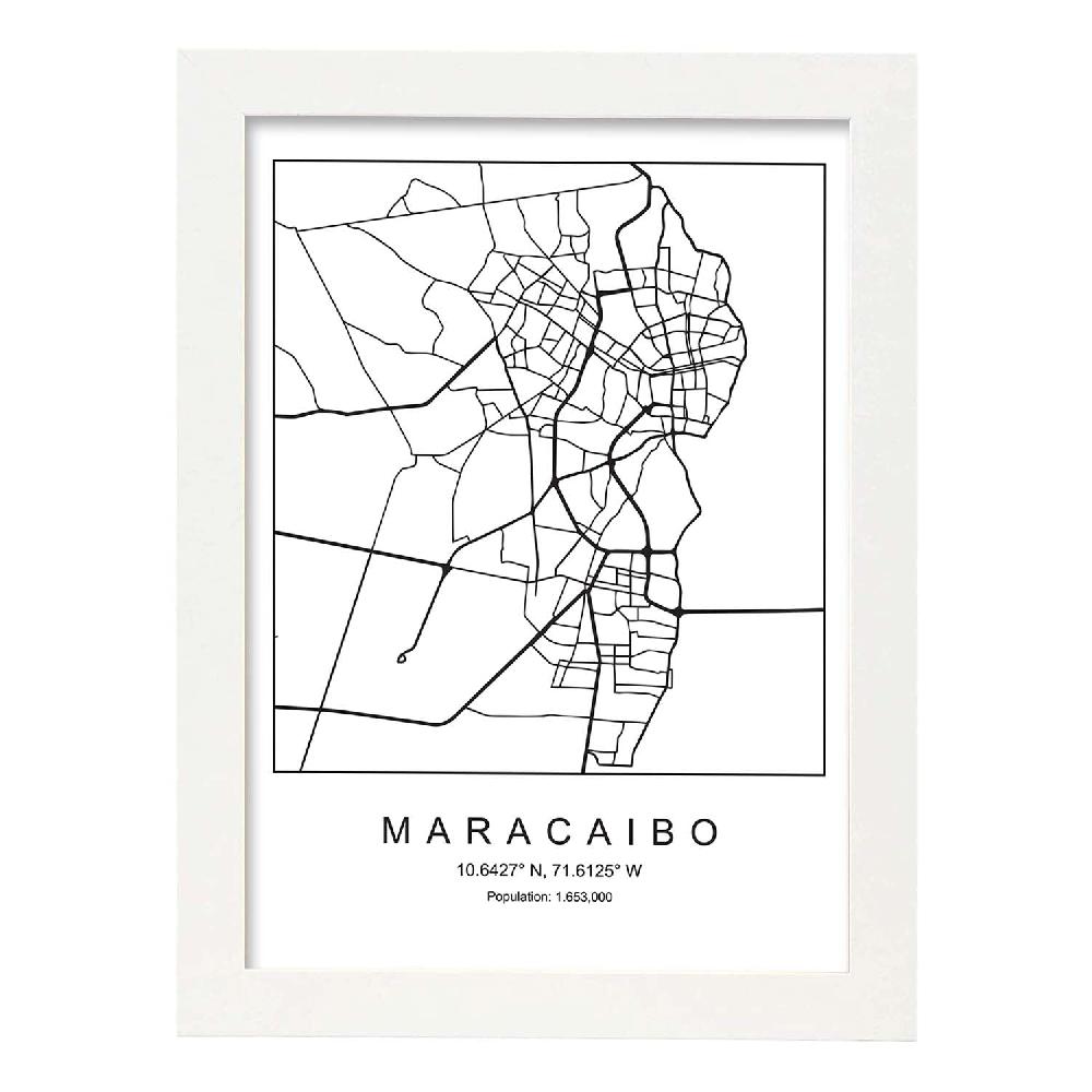 Nacnic Lámina Estilo Nórdico De Mapa De Maracaibo En Blanco Y Negro