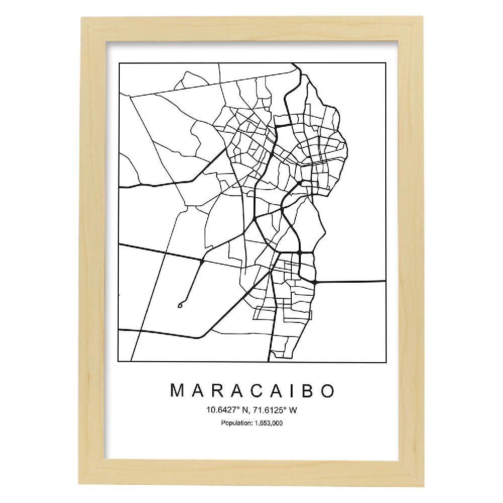 Nacnic Lámina Estilo Nórdico De Mapa De Maracaibo En Blanco Y Negro