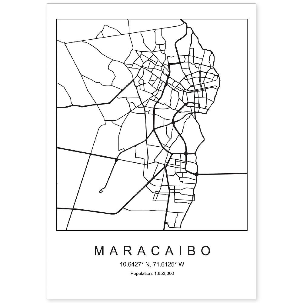 nacnic Lámina estilo nórdico de mapa de Maracaibo en blanco y negro