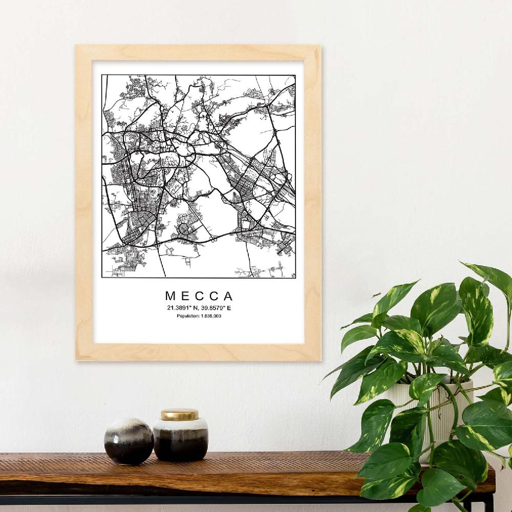 Nacnic Lámina Estilo Nórdico De Mapa De Mecca En Blanco Y Negro