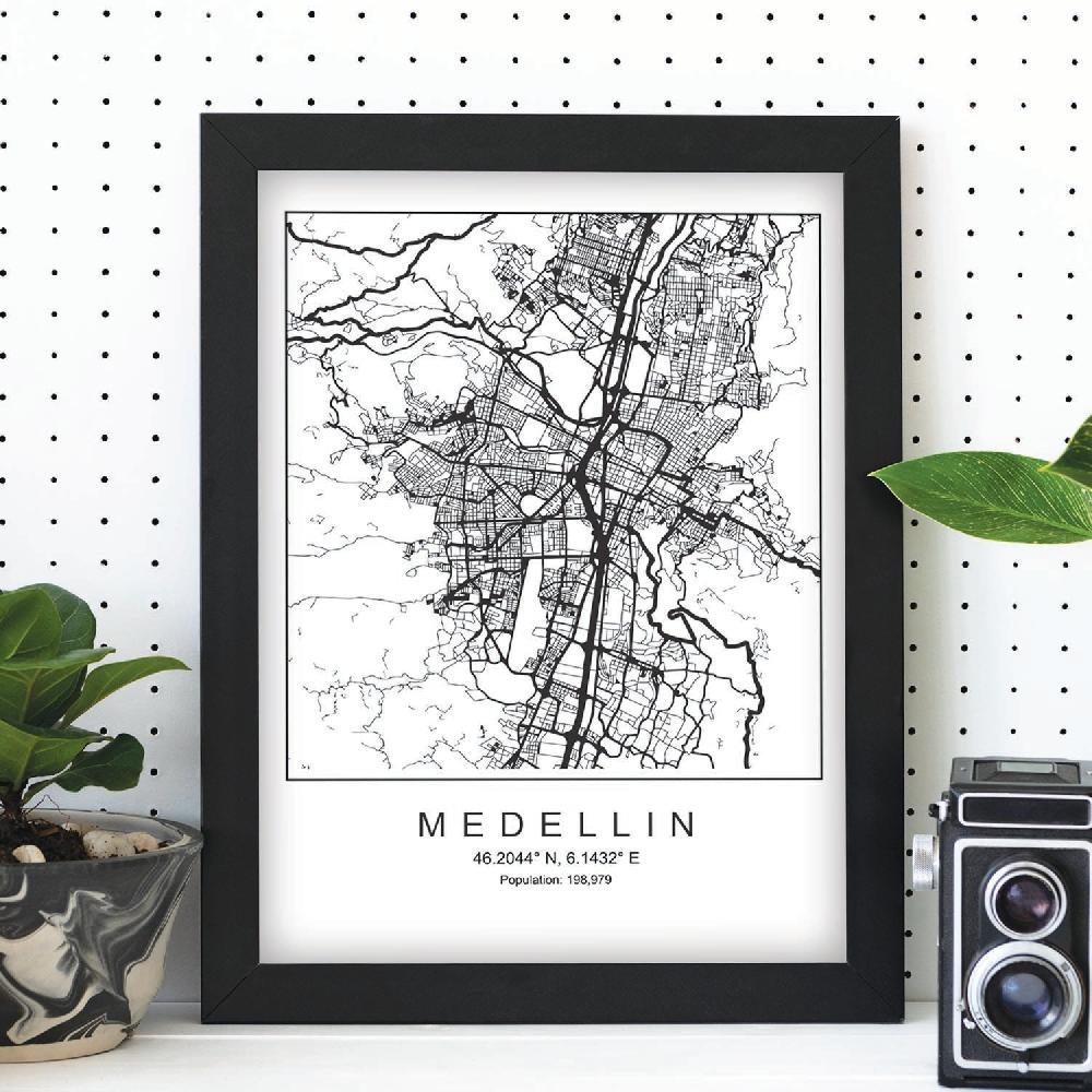 Nacnic Lámina Estilo Nórdico De Mapa De Medellín En Blanco Y Negro