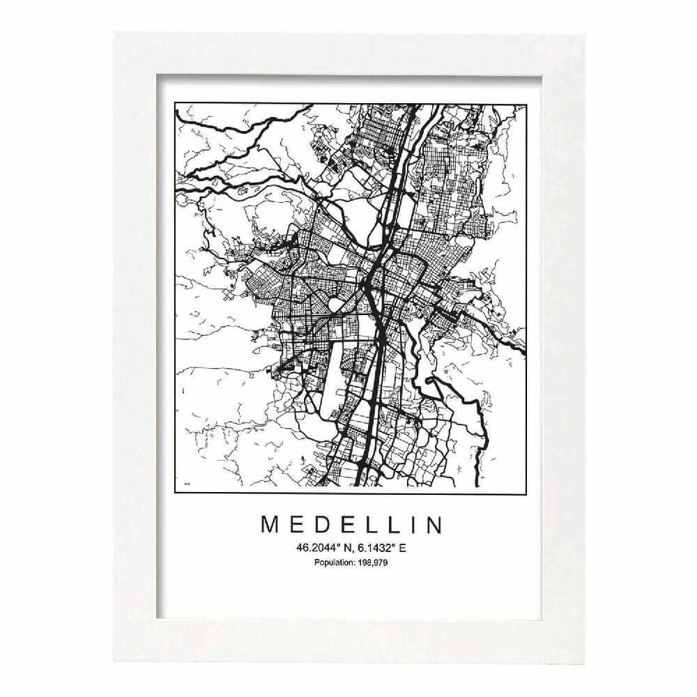 Nacnic Lámina Estilo Nórdico De Mapa De Medellín En Blanco Y Negro