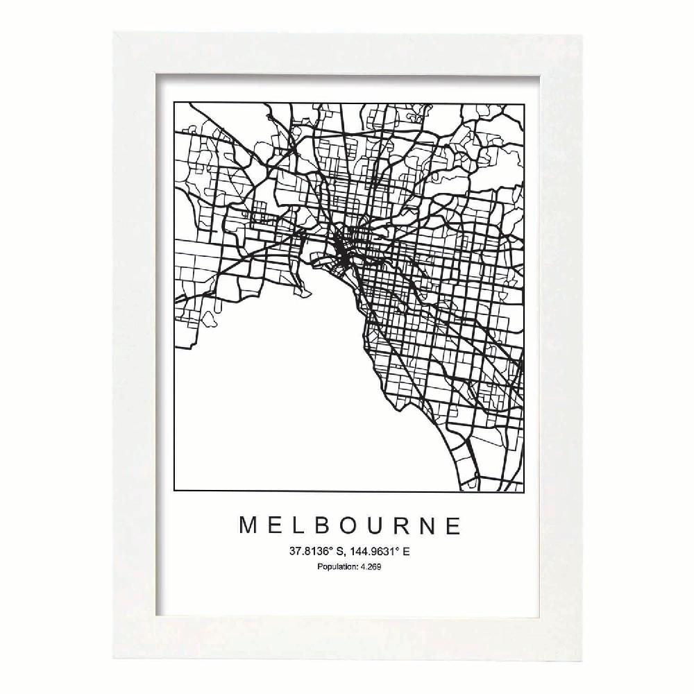 Nacnic Lámina Estilo Nórdico De Mapa De Melbourne En Blanco Y Negro