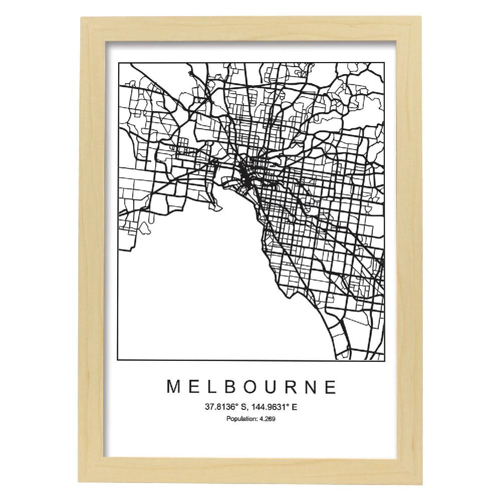 Nacnic Lámina Estilo Nórdico De Mapa De Melbourne En Blanco Y Negro