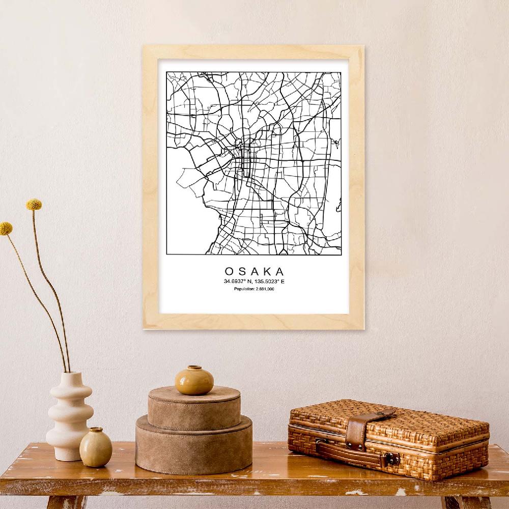 Nacnic Lámina Estilo Nórdico De Mapa De Osaka En Blanco Y Negro