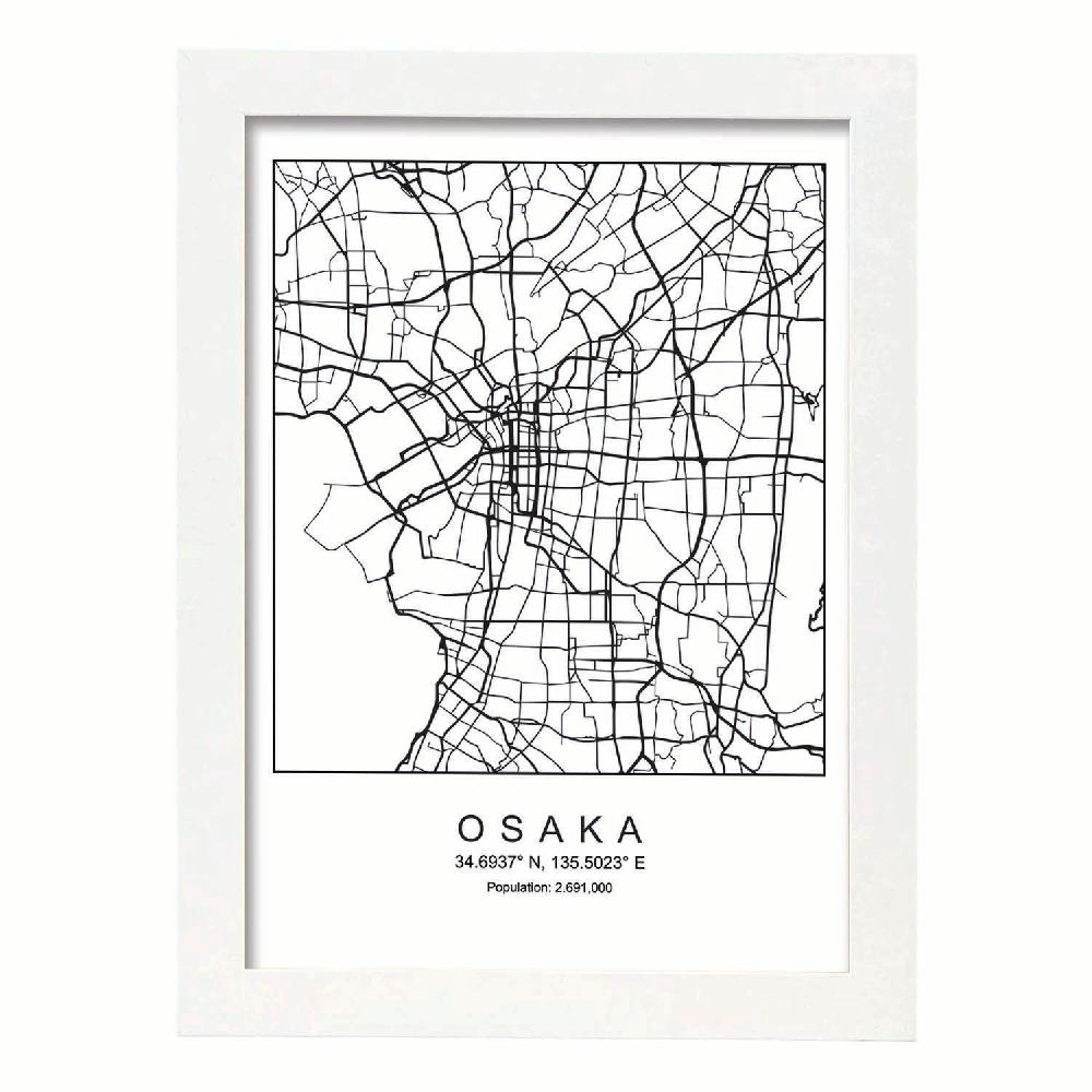 Nacnic Lámina Estilo Nórdico De Mapa De Osaka En Blanco Y Negro
